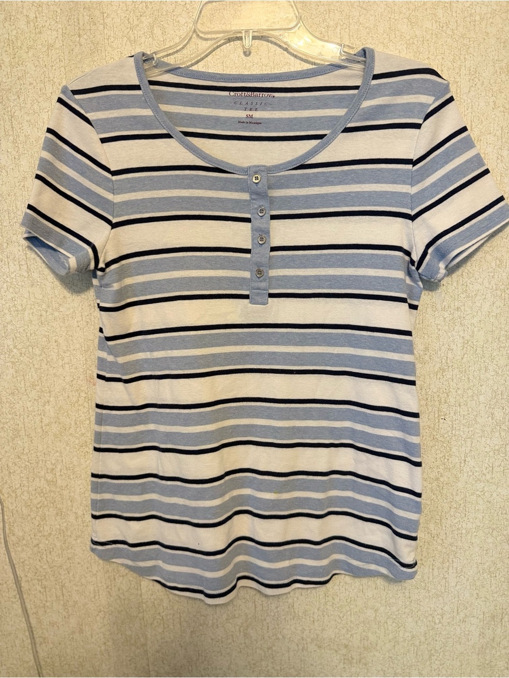 croft & barrow Blue, White & Navy Striped Henley Tee